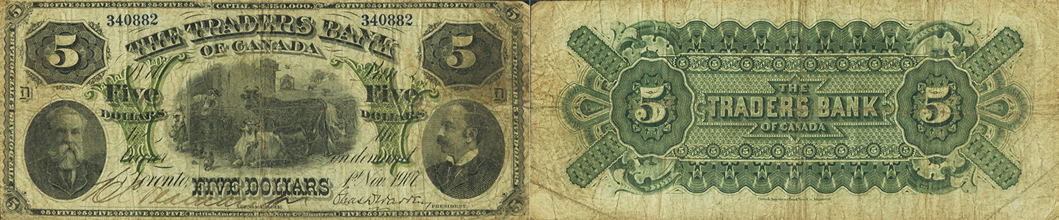 5 dollars 1907 - Traders Bank of Canada banknotes