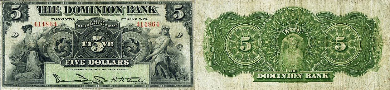 5 dollars 1925 - Dominion Bank banknotes