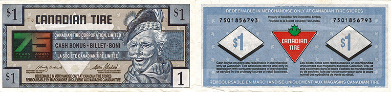 1 dollar - Canadian Tire - 75 years - 1996