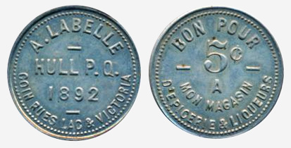 A. Labelle - Hull P.Q. - 1892 - 5 cents