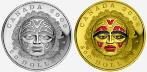 Pièces en or de 300$ et en argent de 20$ 2009 - Masque de lune